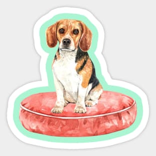 Cute Beagle on a Red Bed Sticker